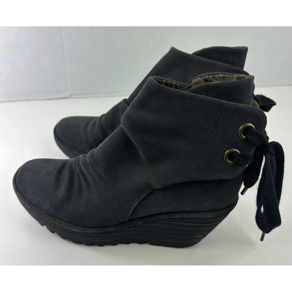 Fly London Yama Suede Wedge Ankle Boots Gray Booties Women's 7.5 - 8 EU 38 Shoes - Picture 5 of 10